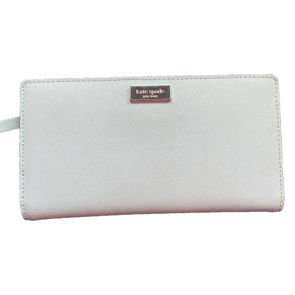 KATE SPADE Wallet Madison Slim Saffiano Leather Pale Blue Bifold LOOK READ - Picture 1 of 7